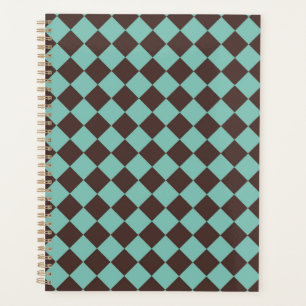 Brown Teal Chequered Diamond Pattern  Planner