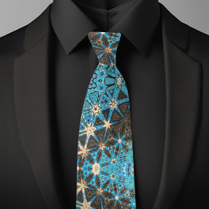 Brown Teal Cream Waves and Stars  Tie