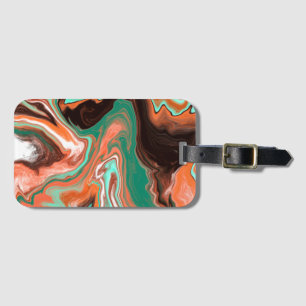 Brown, Teal, Orange Marble Digital Art Luggage Tag