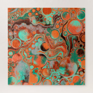Brown, Teal, Orange Marble Fluid Art Jigsaw Puzzle