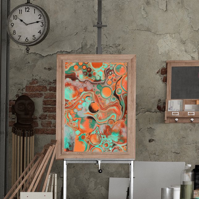 Brown, Teal, Orange Marble Fluid Art   Poster (Creator Uploaded)