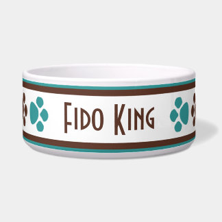 Brown & Teal Paw Prints Personalised Dog Bowl