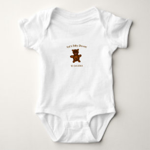 Brown teddy bear baby shower add name date elegant bodysuit