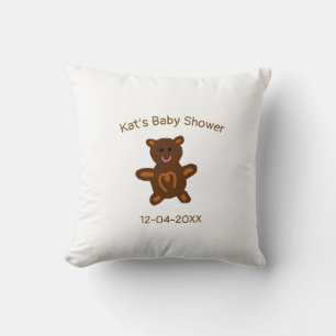 Brown teddy bear baby shower add name date elegant cushion