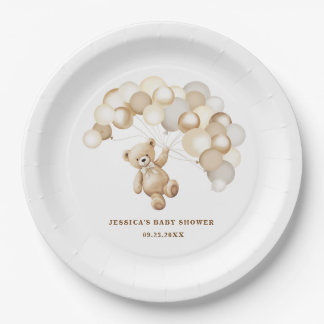 Brown Teddy Bear Baby Shower Paper Plate