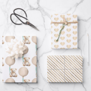Brown Teddy Bear Baby Shower Wrapping Sheets