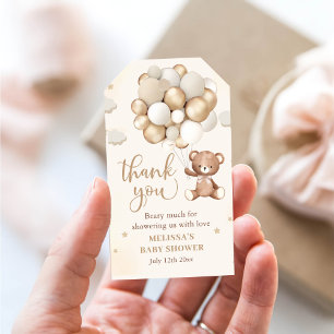 Brown Teddy Bear Balloon Baby Shower Gift Tags