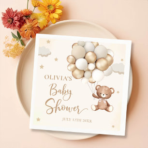 Brown Teddy Bear Balloon Baby Shower Napkins