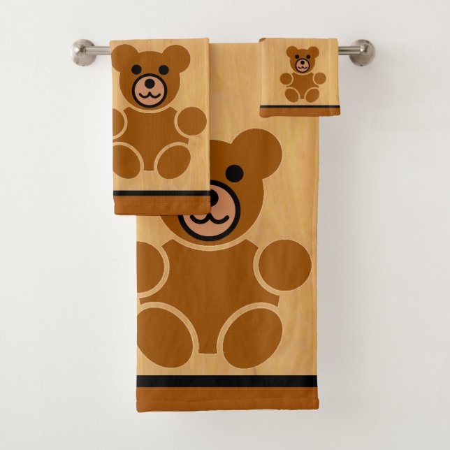 Brown Teddy Bear Bathroom Towel Set (Insitu)