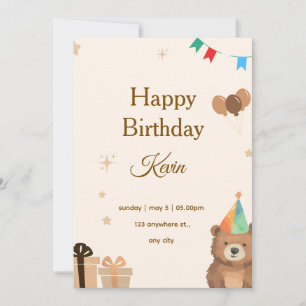 Brown Teddy Bear Birthday Invitation,Cute Neutral  Invitation