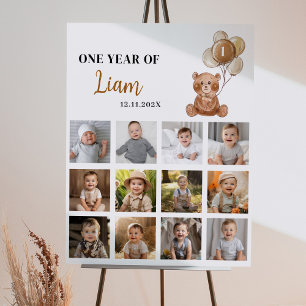 Brown Teddy Bear Birthday Photo Milestone Sign