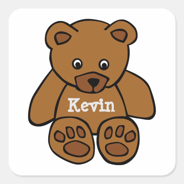 brown teddy bear - personalised square sticker (Front)