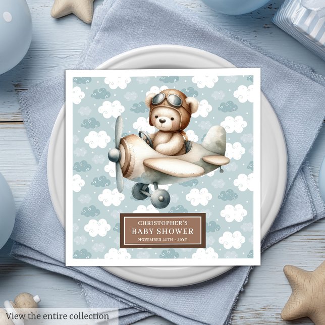 Brown Teddy Bear Pilot Napkins Personalised Boys (Brown Teddy Bear Pilot Napkins Personalized Boys)