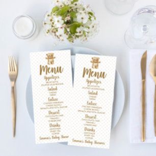 Brown Teddy Bear Polka Dots Baby Shower Food Menu