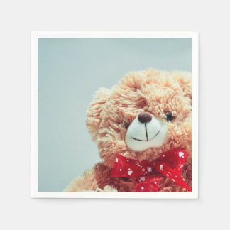 Brown Teddy Bear with a Red Bow Paper Napkin