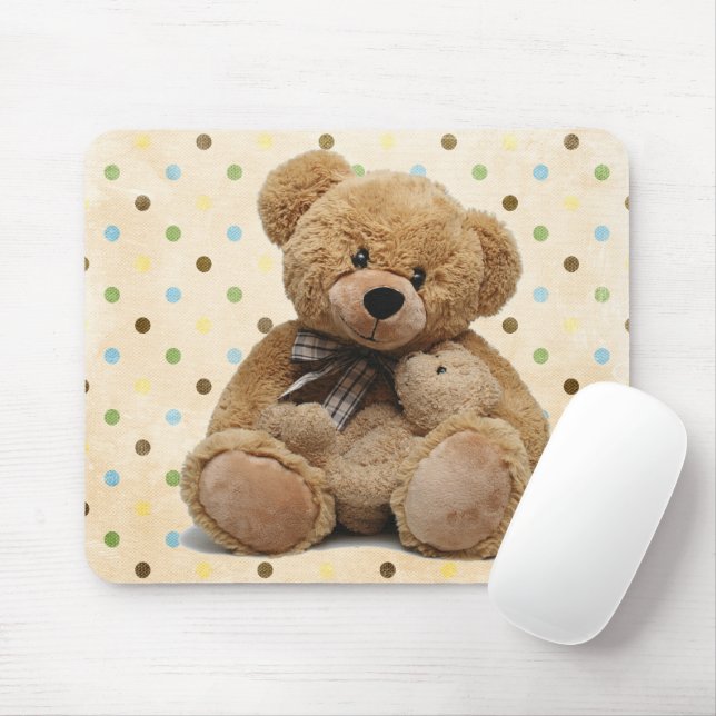 Brown Teddy Bears On Polka Dots Mouse Pad (With Mouse)