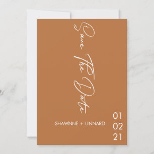 Brown Terracotta Boho Script Save the Date Photo Invitation