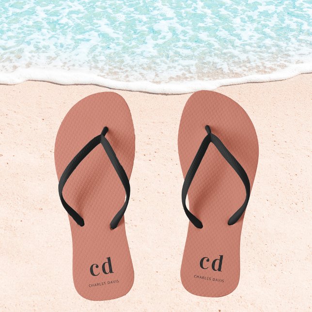 Brown terracotta name monogram jandals (Creator Uploaded)