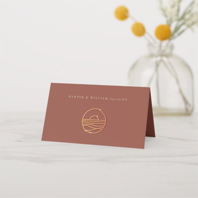 Brown terracotta sunset logo wedding place card (Back)