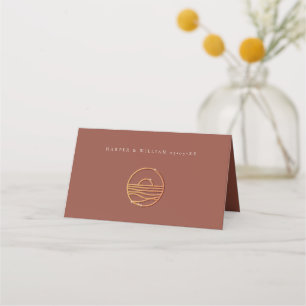 Brown terracotta sunset logo wedding place card
