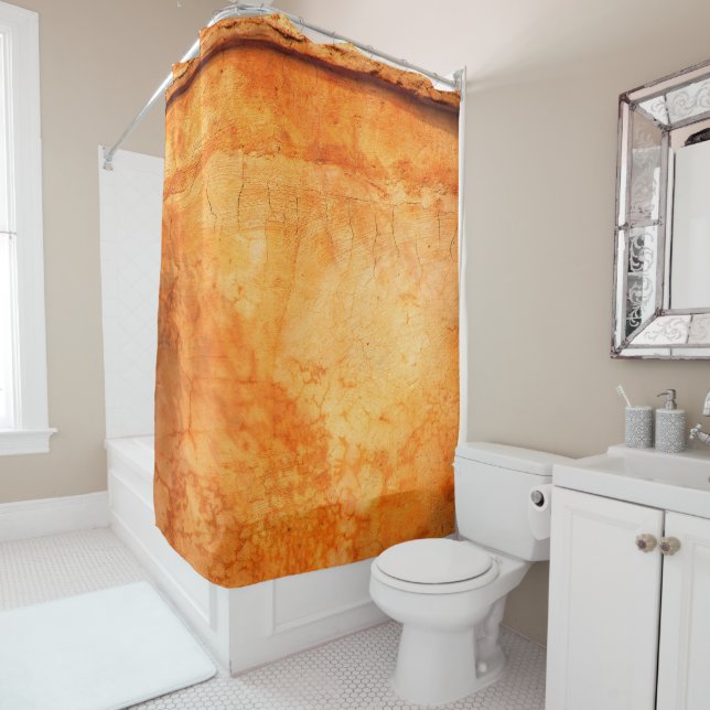 Brown terracotta wall rustic shower curtain (In Situ)