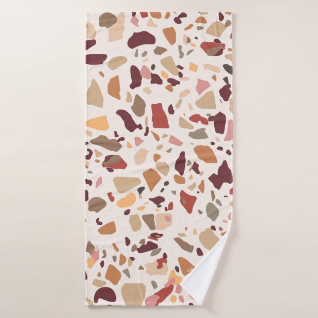 Brown terrazzo: vintage, trendy pattern. bath towel (Bath Towel)