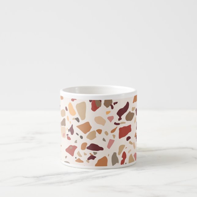 Brown terrazzo: vintage, trendy pattern. espresso cup (Front)