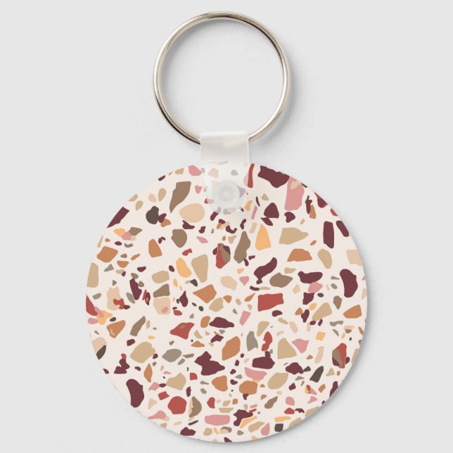 Brown terrazzo: vintage, trendy pattern. key ring (Front)
