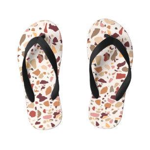 Brown terrazzo: vintage, trendy pattern. kid's jandals
