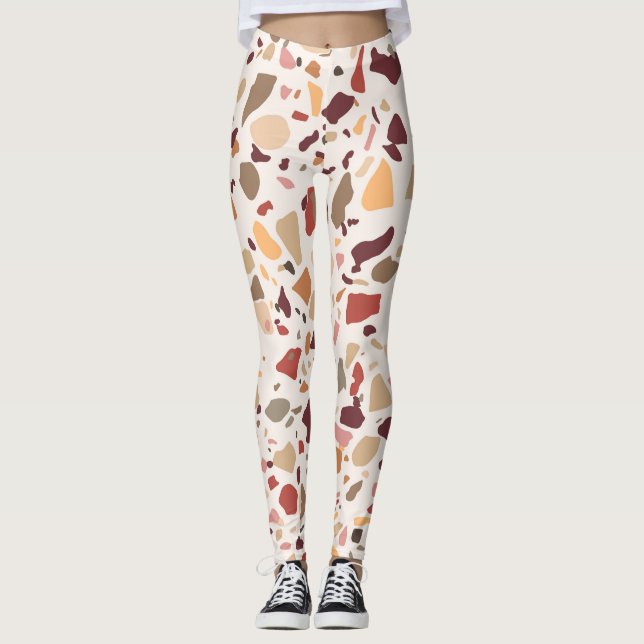 Brown terrazzo: vintage, trendy pattern. leggings (Front)