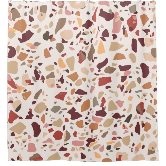 Brown terrazzo: vintage, trendy pattern. shower curtain (Front)