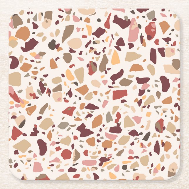 Brown terrazzo: vintage, trendy pattern. square paper coaster (Front)
