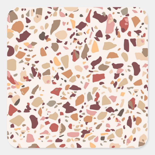 Brown terrazzo: vintage, trendy pattern. square sticker (Front)