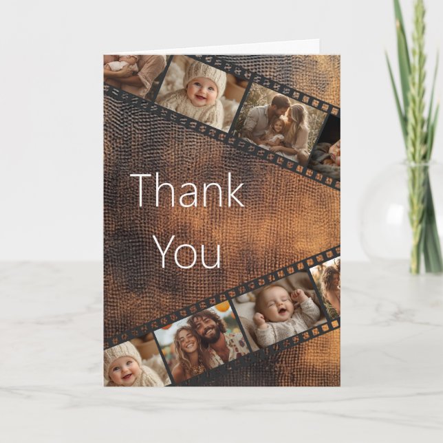 Brown Texture Film Strip Photo Thank You Card (Front)