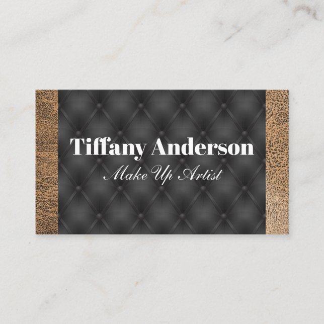 Brown Texture Leather | Black Upholstered Business Card (Front)
