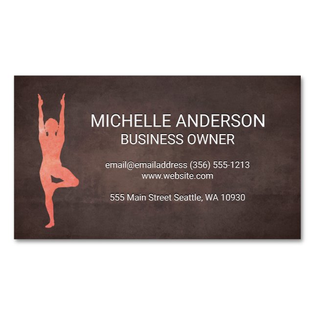 Brown Texture | Yoga Magnetic Business Card (Front)