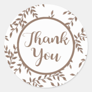 Brown Thank You Floral Leaf Watercolor Leaves Classic Round Sticker