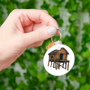 Brown Thatched House Keychain