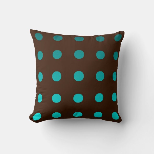 Brown Throw Pillow with Turquoise Dots (Front)