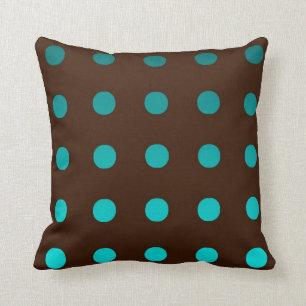 Brown Throw Pillow with Turquoise Dots
