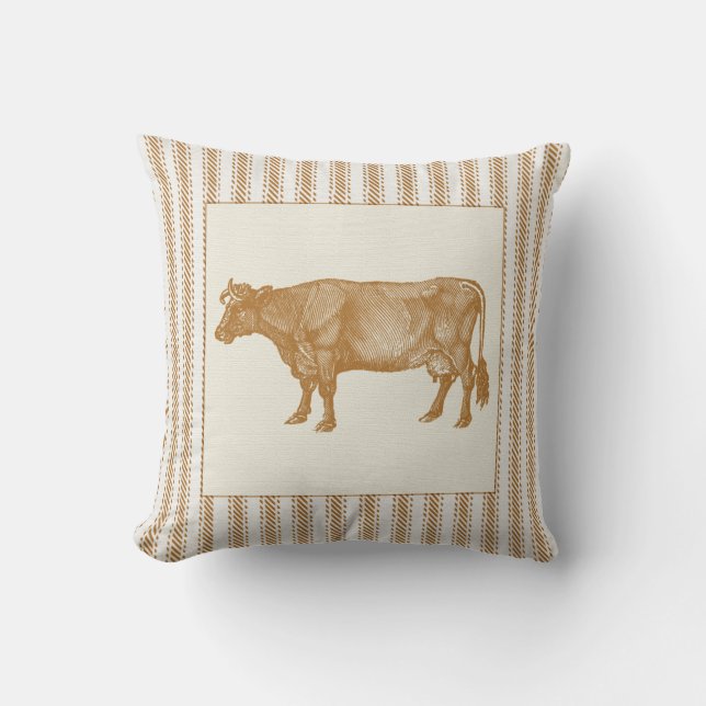 Brown Ticking Effect with Vintage Cow Cushion (Front)