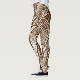 brown tones leaf contempory large pattern leggings
