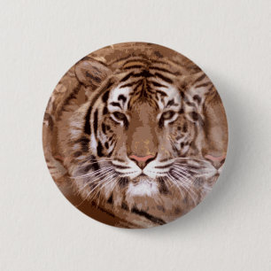 Brown Tones Tiger Face 6 Cm Round Badge