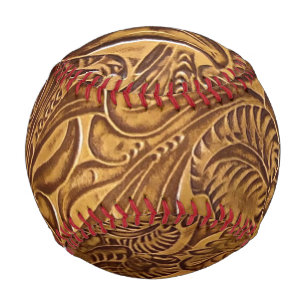 Brown Tooled Faux Leather Baseball