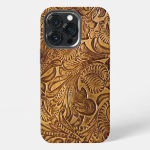 Brown Tooled Faux Leather iPhone 13 Pro Case