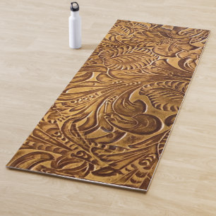 Brown Tooled Faux Leather Yoga Mat