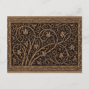 Brown Tooled Leather Art Nouveau Floral Postcard