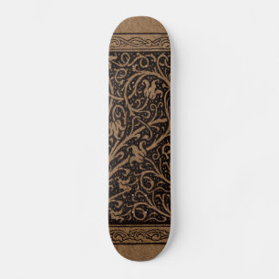 Brown Tooled Leather Art Nouveau Floral Skateboard