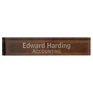 Brown Tooled Leather Looking Custom Desk Nameplate