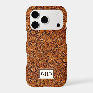 Brown Tooled Leather Monogrammed